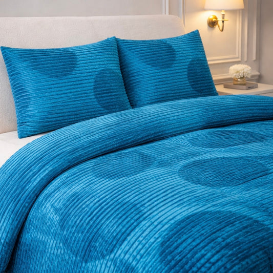 Comforter 4 Pcs Velor Front Fitted Set Poly Bag - Blue Colour