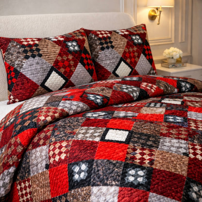 Comforter 4 Pcs Velor Front Fitted Set Poly Bag - Dark Red Colour