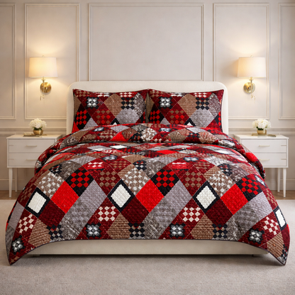 Comforter 4 Pcs Velor Front Fitted Set Poly Bag - Dark Red Colour