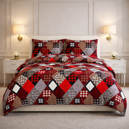 Comforter 4 Pcs Velor Front Fitted Set Poly Bag - Dark Red Colour