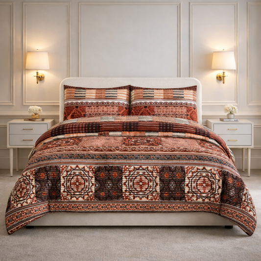 Comforter 4 Pcs Velor Front Fitted Set Poly Bag - Dark Brown Colour