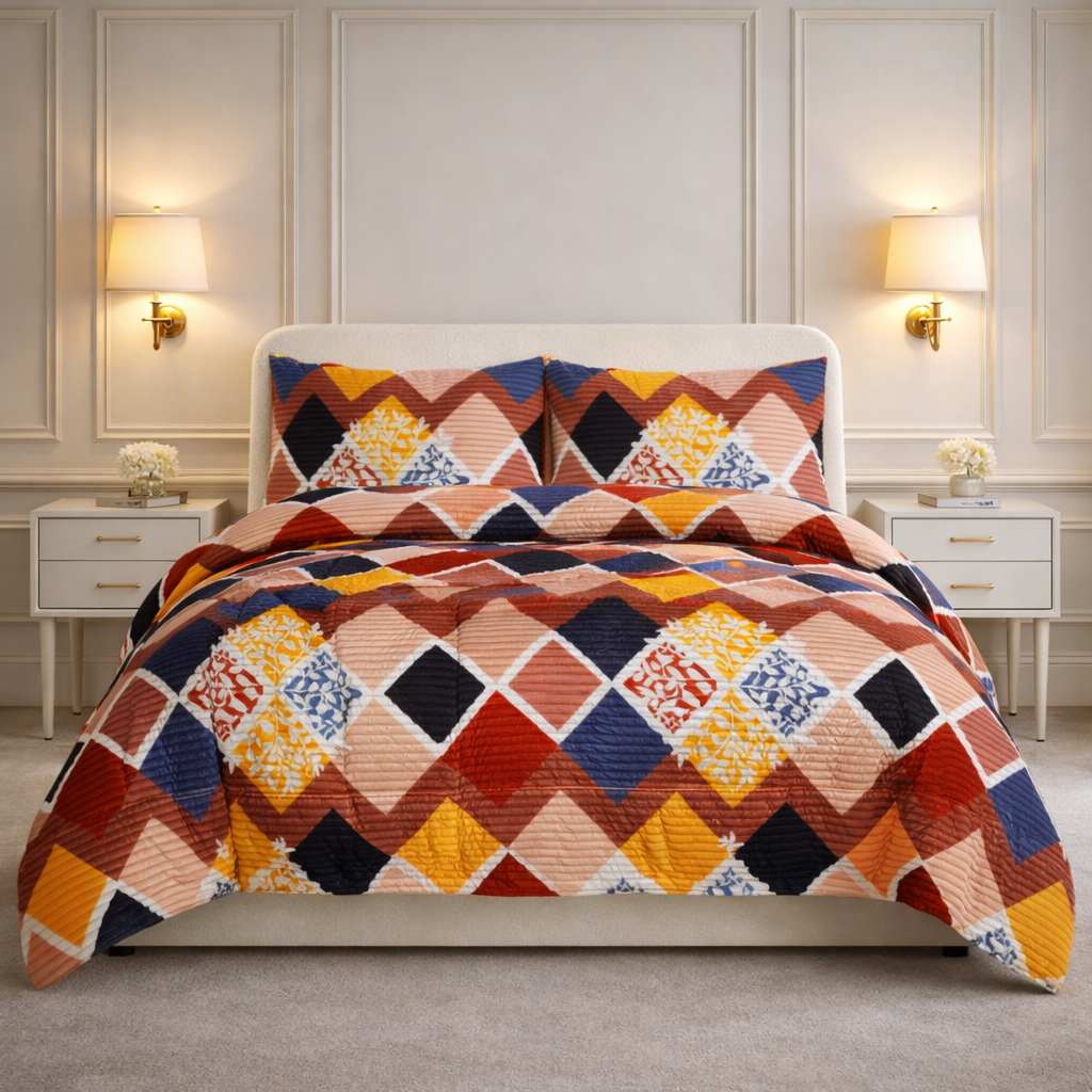 Comforter 4 Pcs Velor Front Fitted Set Poly Bag - Honey Mustered Colour
