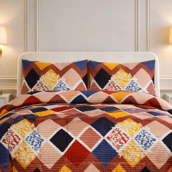 Comforter 4 Pcs Velor Front Fitted Set Poly Bag - Honey Mustered Colour