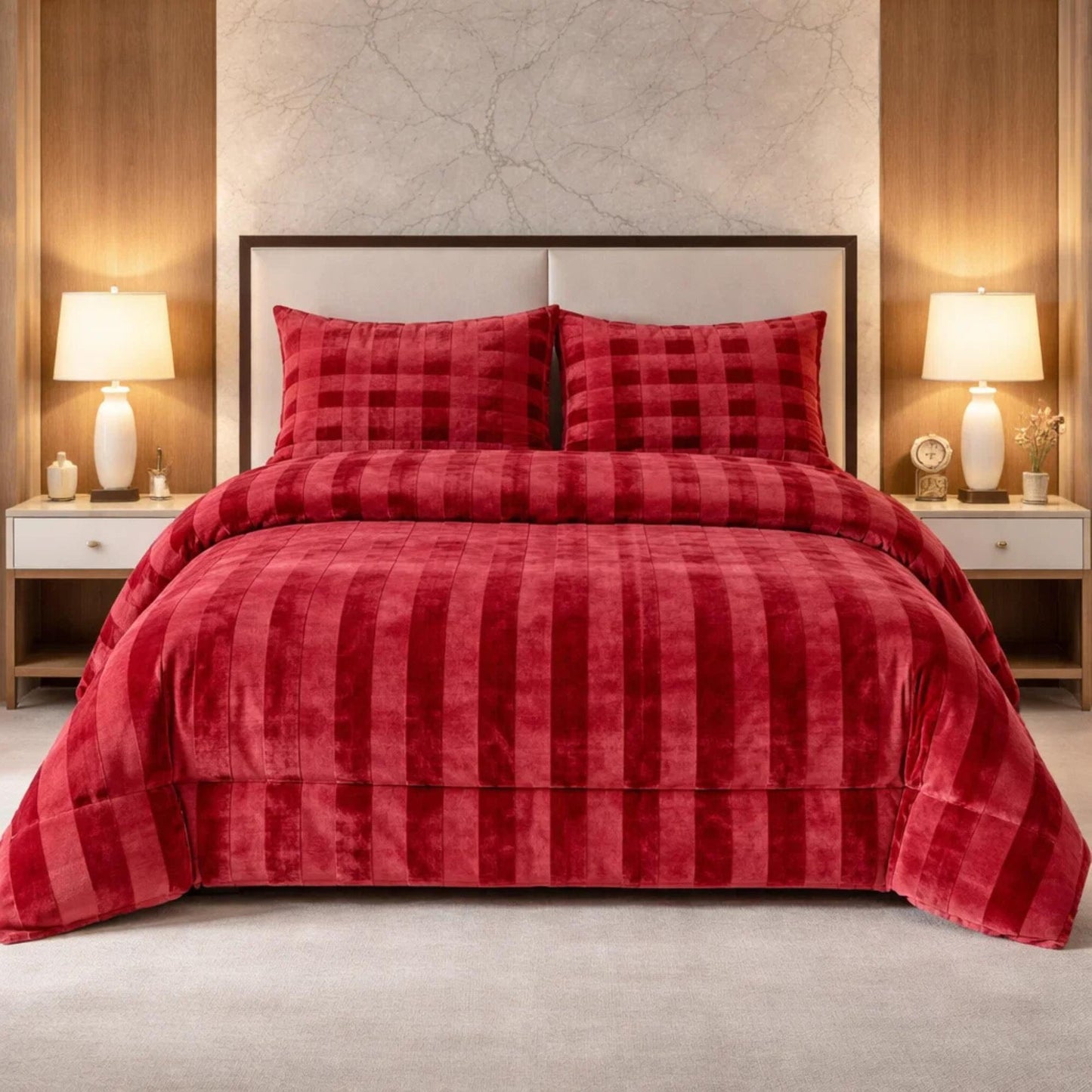 Comforter 4 Pcs Set Ornate Carve Poly Bag - Red Colour