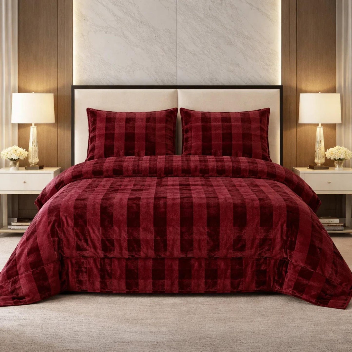 Comforter 4 Pcs Set Ornate Carve Poly Bag - Ruby Red Colour