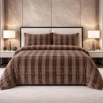 Comforter 4 Pcs Set Ornate Carve Poly Bag - Brown Colour