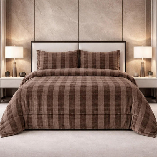 Comforter 4 Pcs Set Ornate Carve Poly Bag - Brown Colour