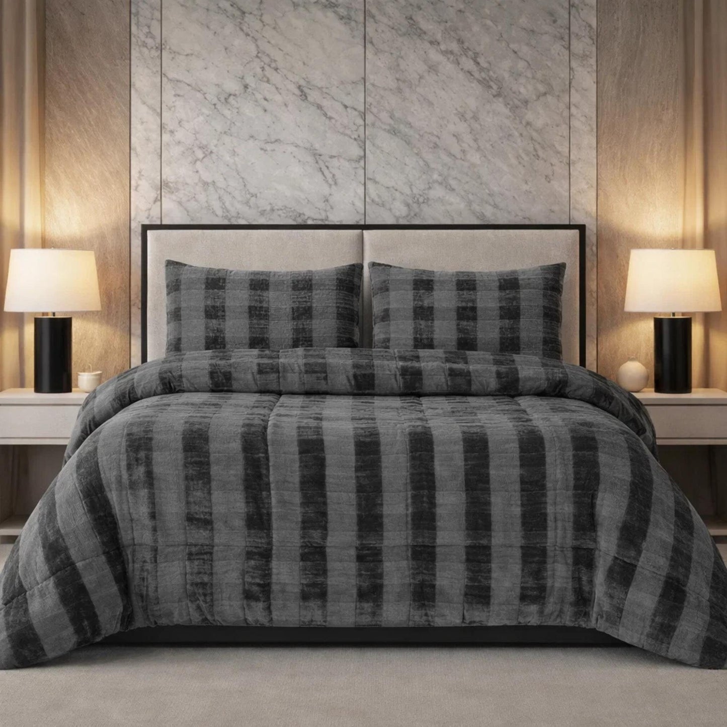 Comforter 4 Pcs Set Ornate Carve Poly Bag - Gray Colour