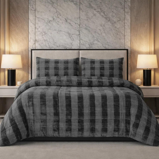 Comforter 4 Pcs Set Ornate Carve Poly Bag - Gray Colour