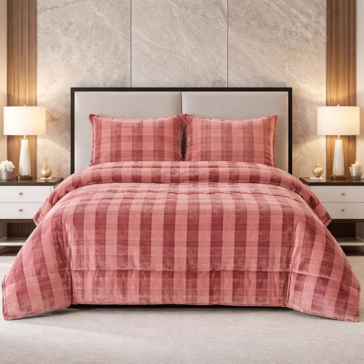 Comforter 4 Pcs Set Ornate Carve Poly Bag - Pink Colour