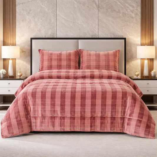 Comforter 4 Pcs Set Ornate Carve Poly Bag - Pink Colour