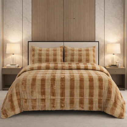 Comforter 4 Pcs Set Ornate Carve Poly Bag - Beige Colour