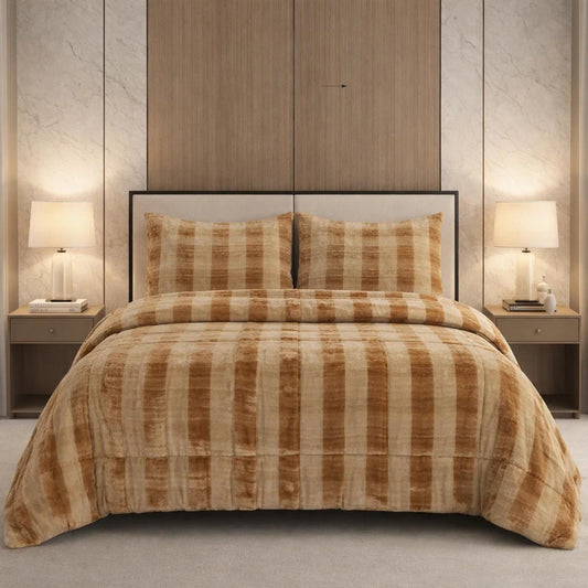 Comforter 4 Pcs Set Ornate Carve Poly Bag - Beige Colour