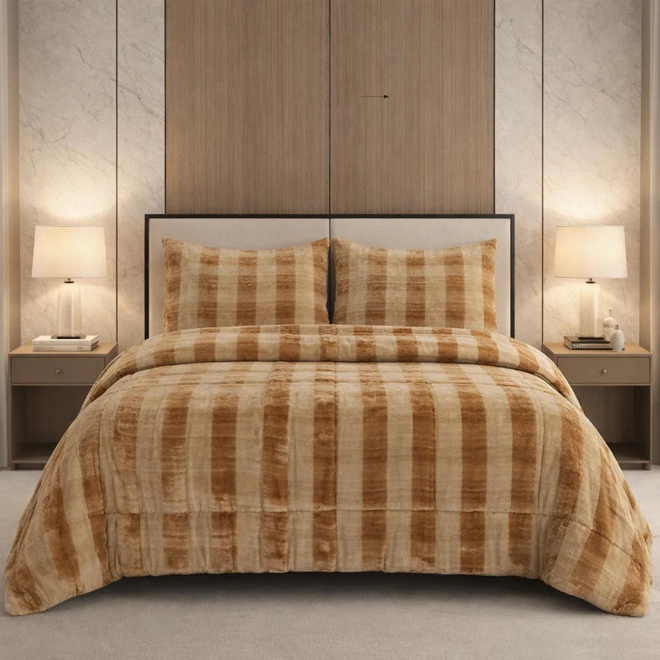 Comforter 4 Pcs Set Ornate Carve Poly Bag - Beige Colour