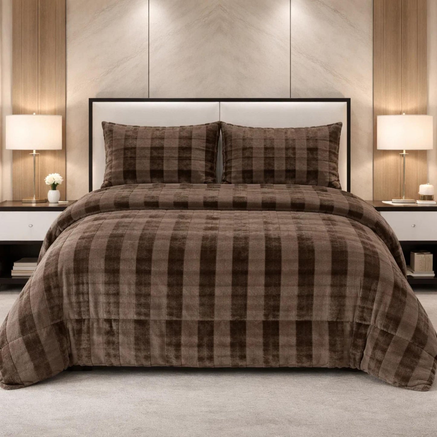 Comforter 4 Pcs Set Ornate Carve Poly Bag - Dark Brown Colour