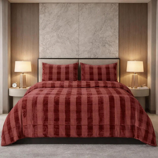 Comforter 4 Pcs Set Ornate Carve Poly Bag - Light Red Colour
