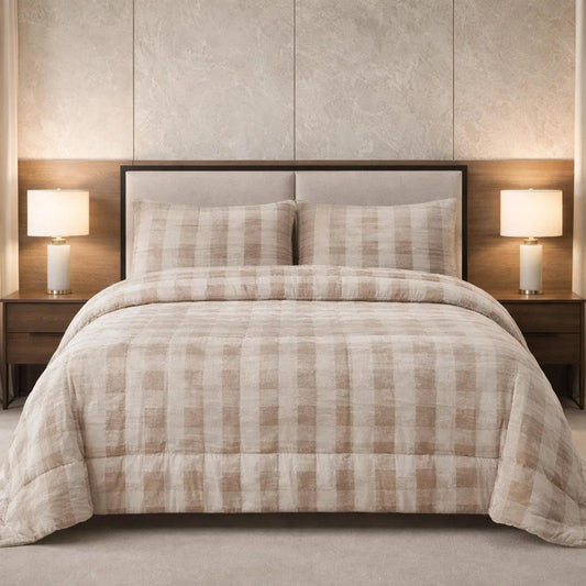 Comforter 4 Pcs Set Ornate Carve Poly Bag - Off White Colour