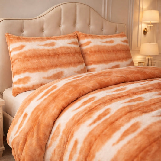 Comforter 4 Pcs Silk Skin Rev Fitted Set - Orange Colour