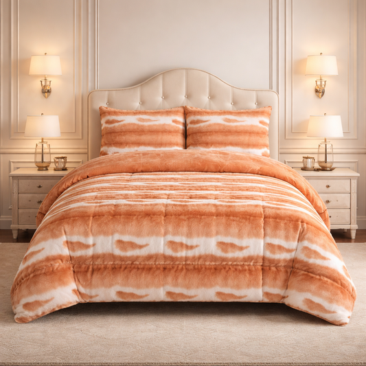 Comforter 4 Pcs Silk Skin Rev Fitted Set - Orange Colour