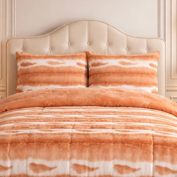 Comforter 4 Pcs Silk Skin Rev Fitted Set - Orange Colour