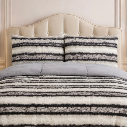 Comforter 4 Pcs Silk Skin Rev Fitted Set - Black & White Colour