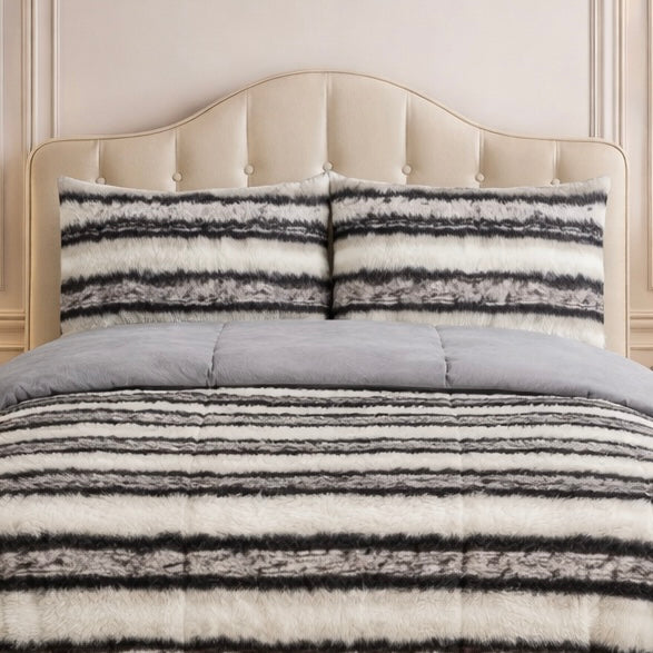 Comforter 4 Pcs Silk Skin Rev Fitted Set - Black & White Colour