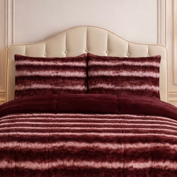 Comforter 4 Pcs Silk Skin Rev Fitted Set - Ruby Red Colour