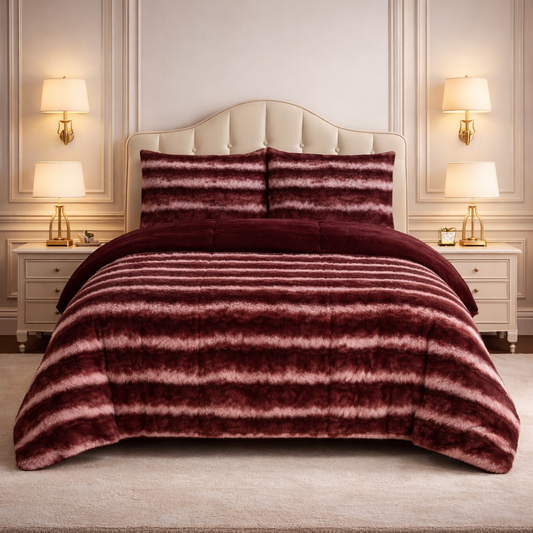 Comforter 4 Pcs Silk Skin Rev Fitted Set - Ruby Red Colour