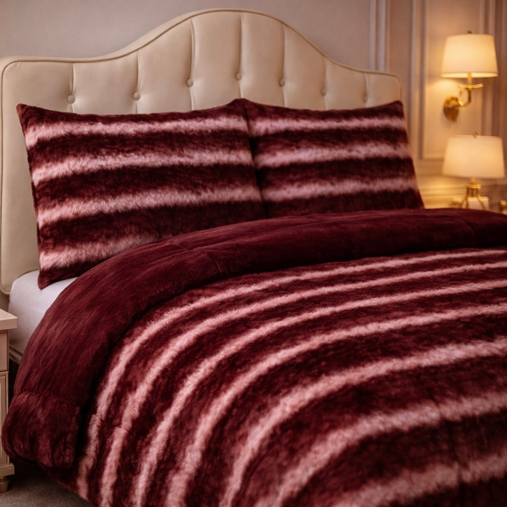 Comforter 4 Pcs Silk Skin Rev Fitted Set - Ruby Red Colour