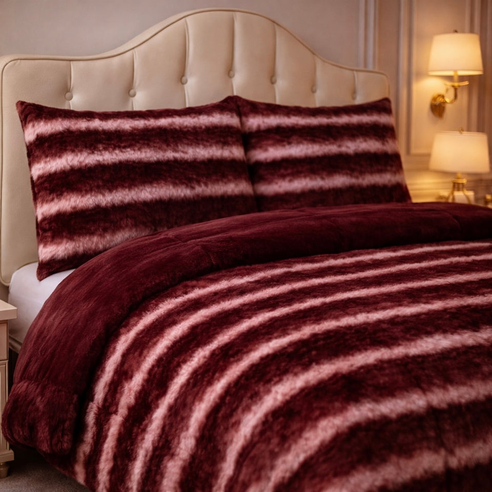 Comforter 4 Pcs Silk Skin Rev Fitted Set - Ruby Red Colour