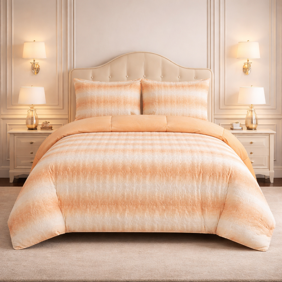 Comforter 4 Pcs Silk Skin Rev Fitted Set - Beige Colour