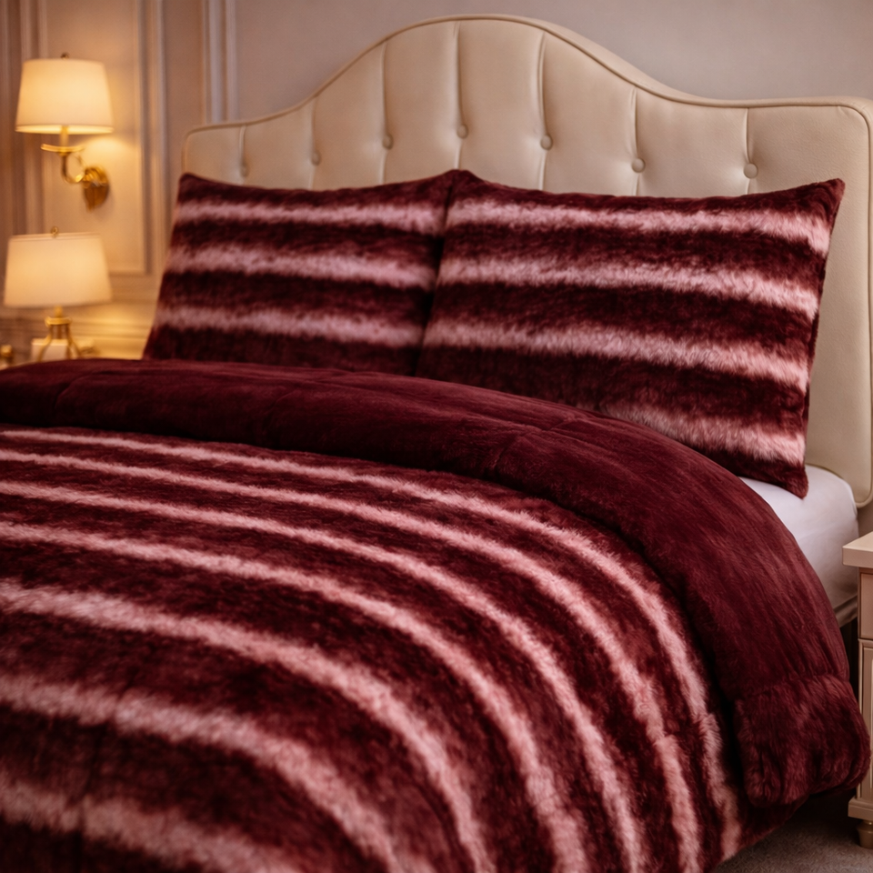 Comforter 4 Pcs Silk Skin Rev Fitted Set - Ruby Red Colour