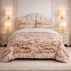 Comforter 4 Pcs Silk Skin Rev Fitted Set - Off-White & Brown Colour