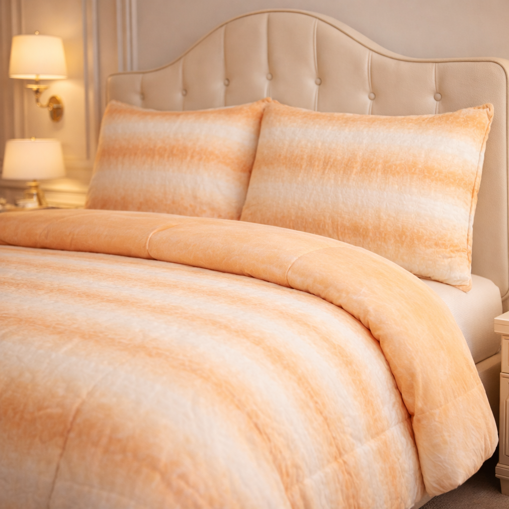 Comforter 4 Pcs Silk Skin Rev Fitted Set - Beige Colour