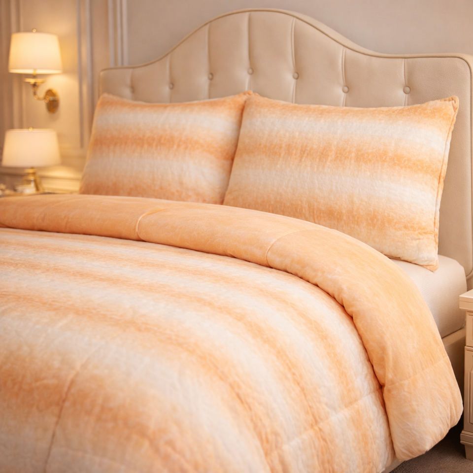 Comforter 4 Pcs Silk Skin Rev Fitted Set - Beige Colour