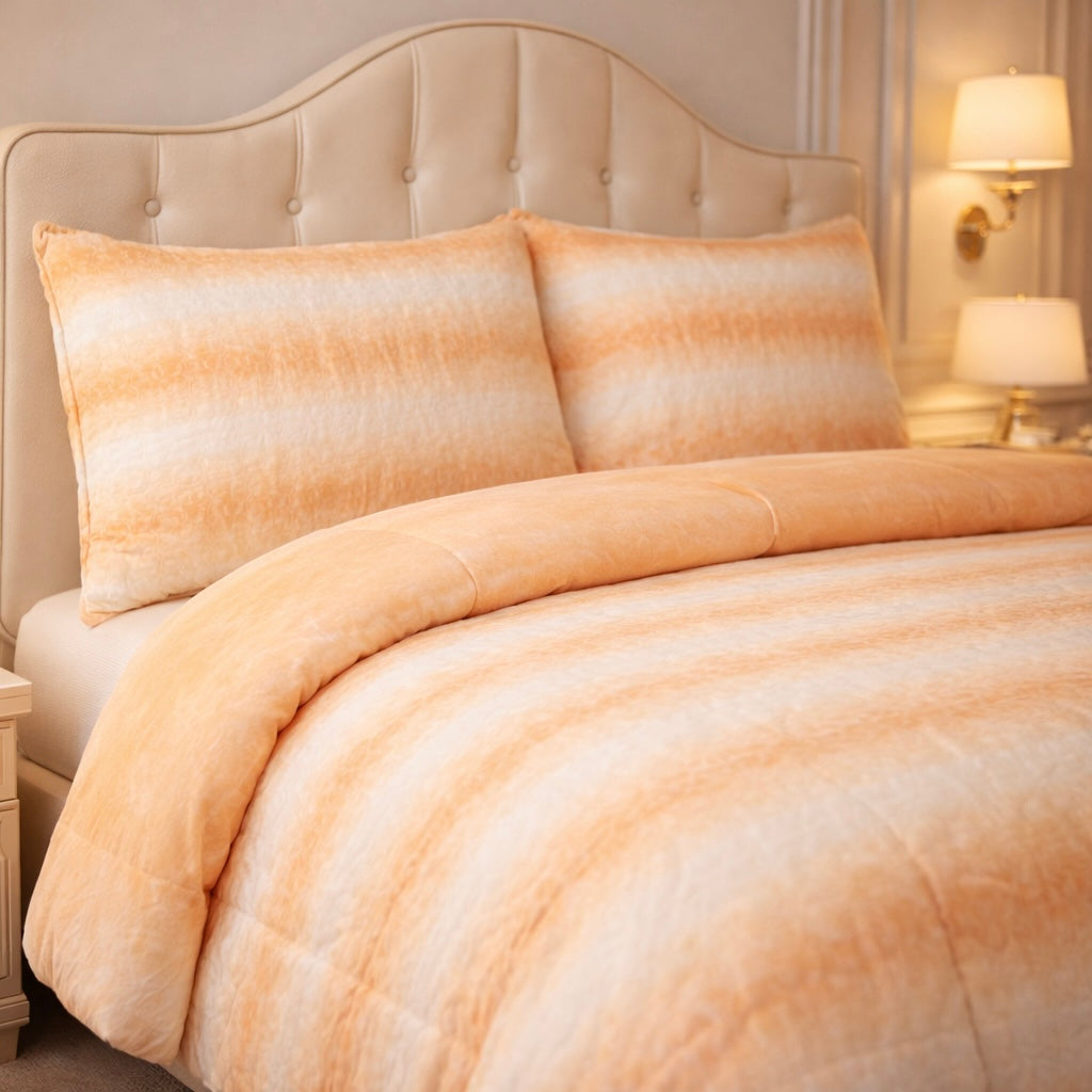 Comforter 4 Pcs Silk Skin Rev Fitted Set - Beige Colour