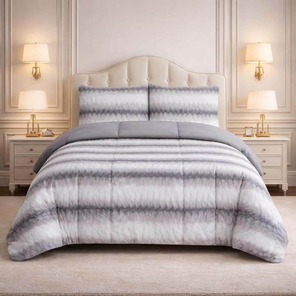 Comforter 4 Pcs Silk Skin Rev Fitted Set - Gray Colour
