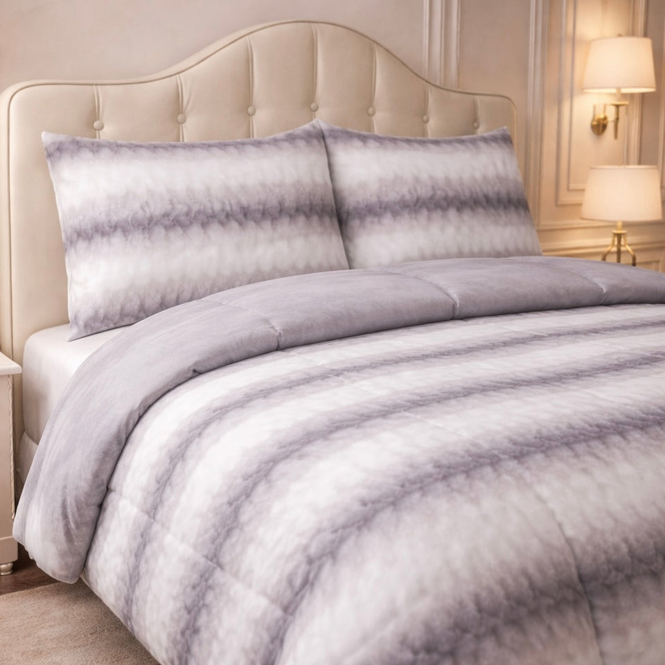 Comforter 4 Pcs Silk Skin Rev Fitted Set - Gray Colour