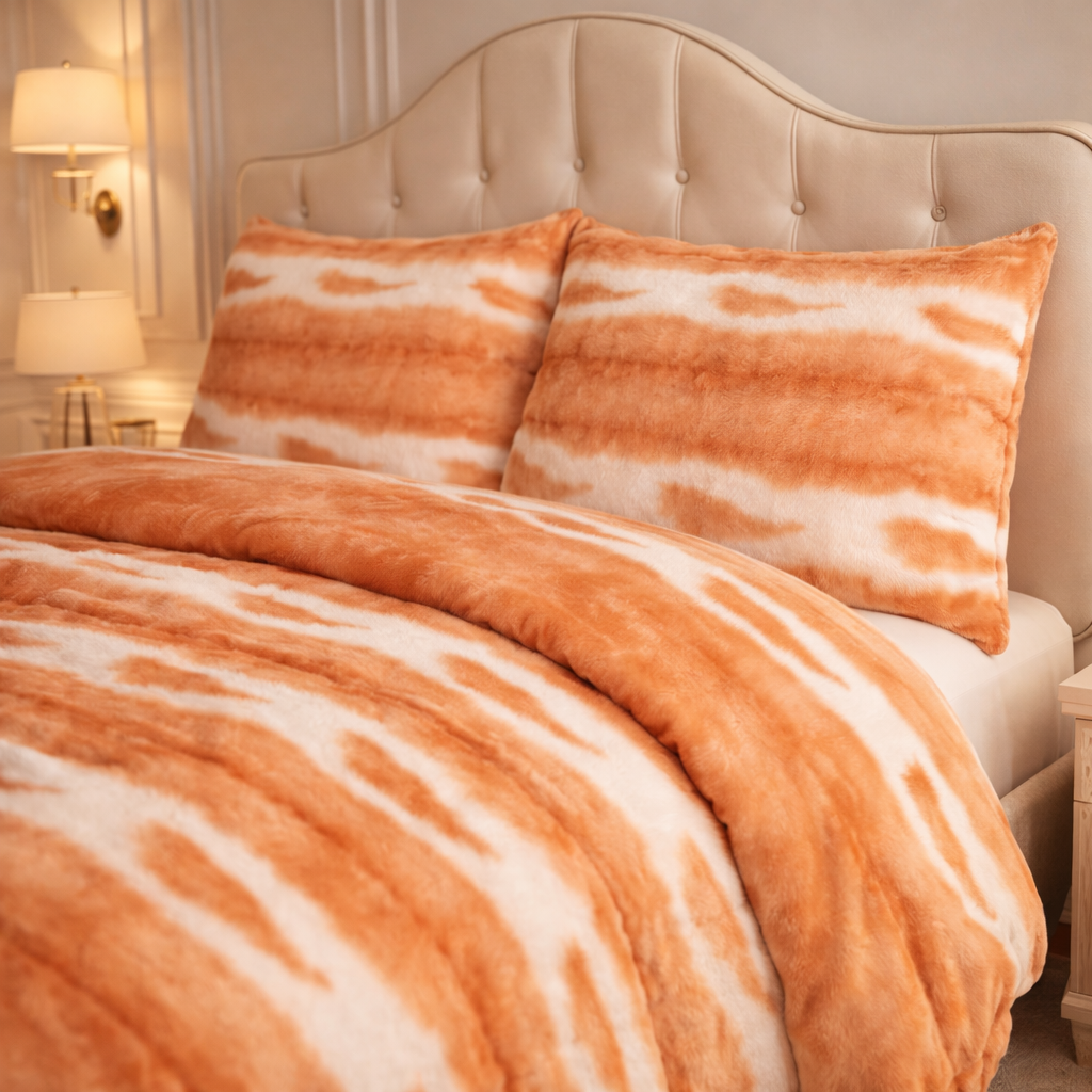 Comforter 4 Pcs Silk Skin Rev Fitted Set - Orange Colour
