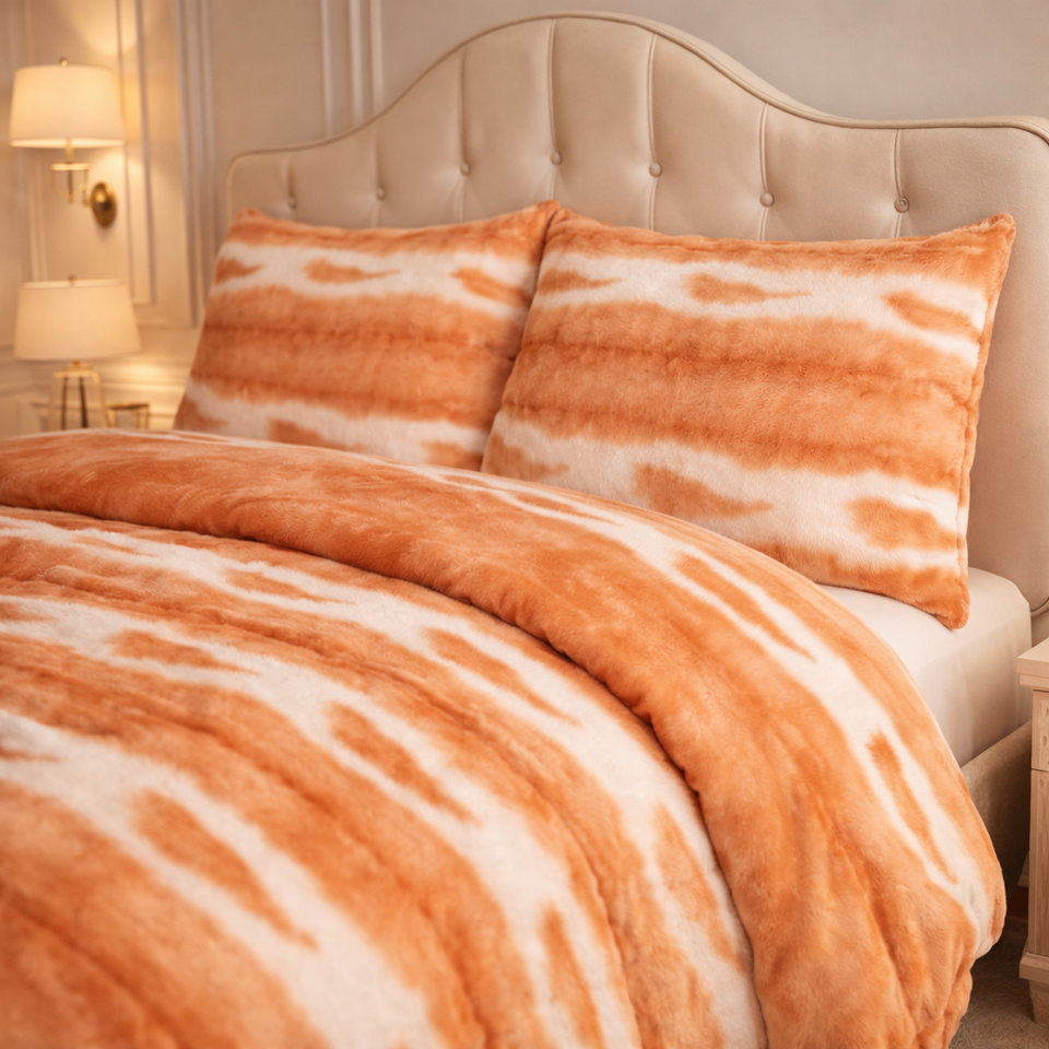 Comforter 4 Pcs Silk Skin Rev Fitted Set - Orange Colour