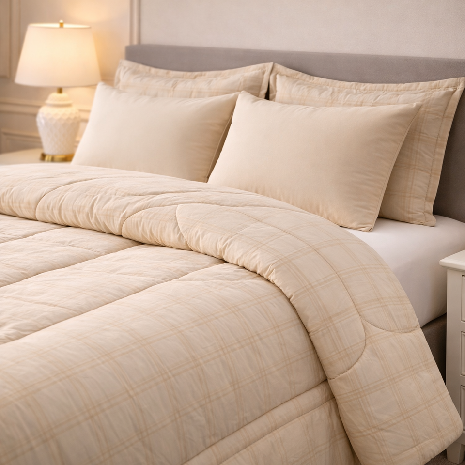 Comforter 6-Pcs Bloom Haven Set Poly Bag - Beige Colour