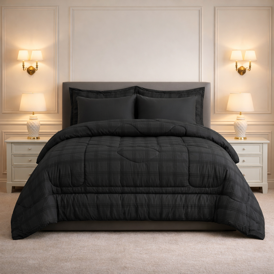 Comforter 6-Pcs Bloom Haven Set Poly Bag - Black Colour
