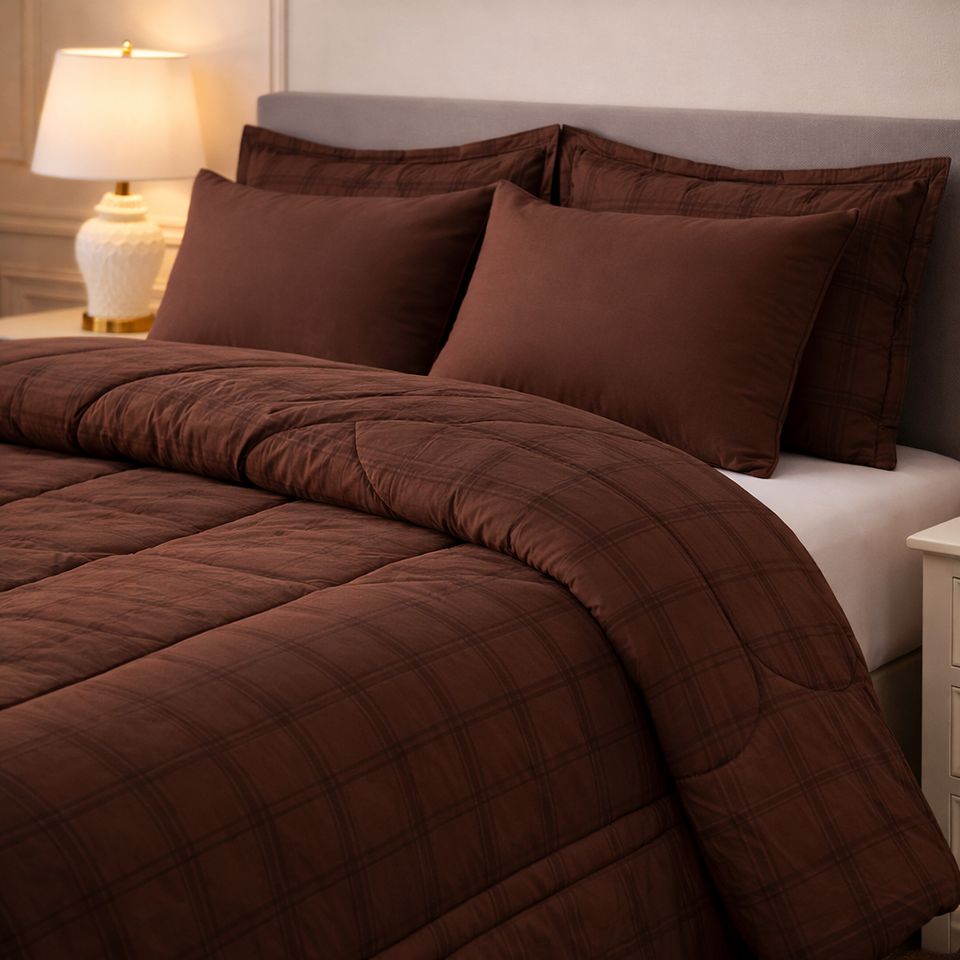 Comforter 6-Pcs Bloom Haven Set Poly Bag - Brown Colour