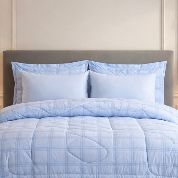 Comforter 6-Pcs Bloom Haven Set Poly Bag - Sky Blue Colour