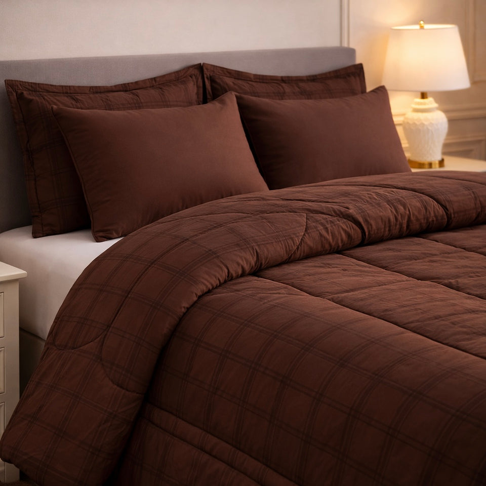 Comforter 6-Pcs Bloom Haven Set Poly Bag - Brown Colour
