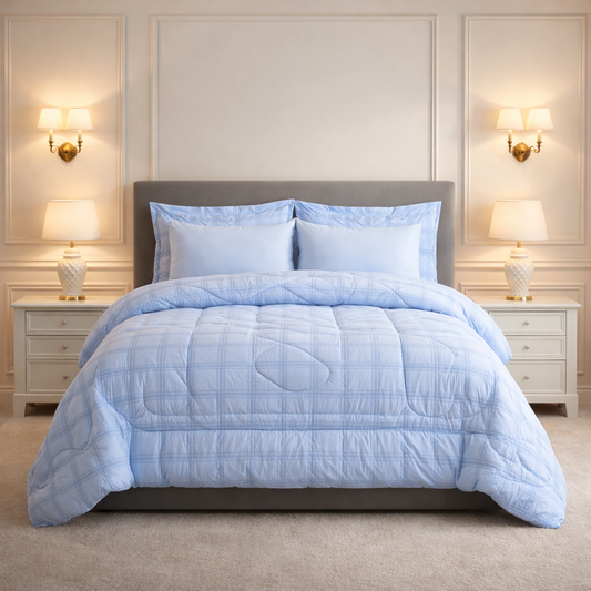 Comforter 6-Pcs Bloom Haven Set Poly Bag - Sky Blue Colour