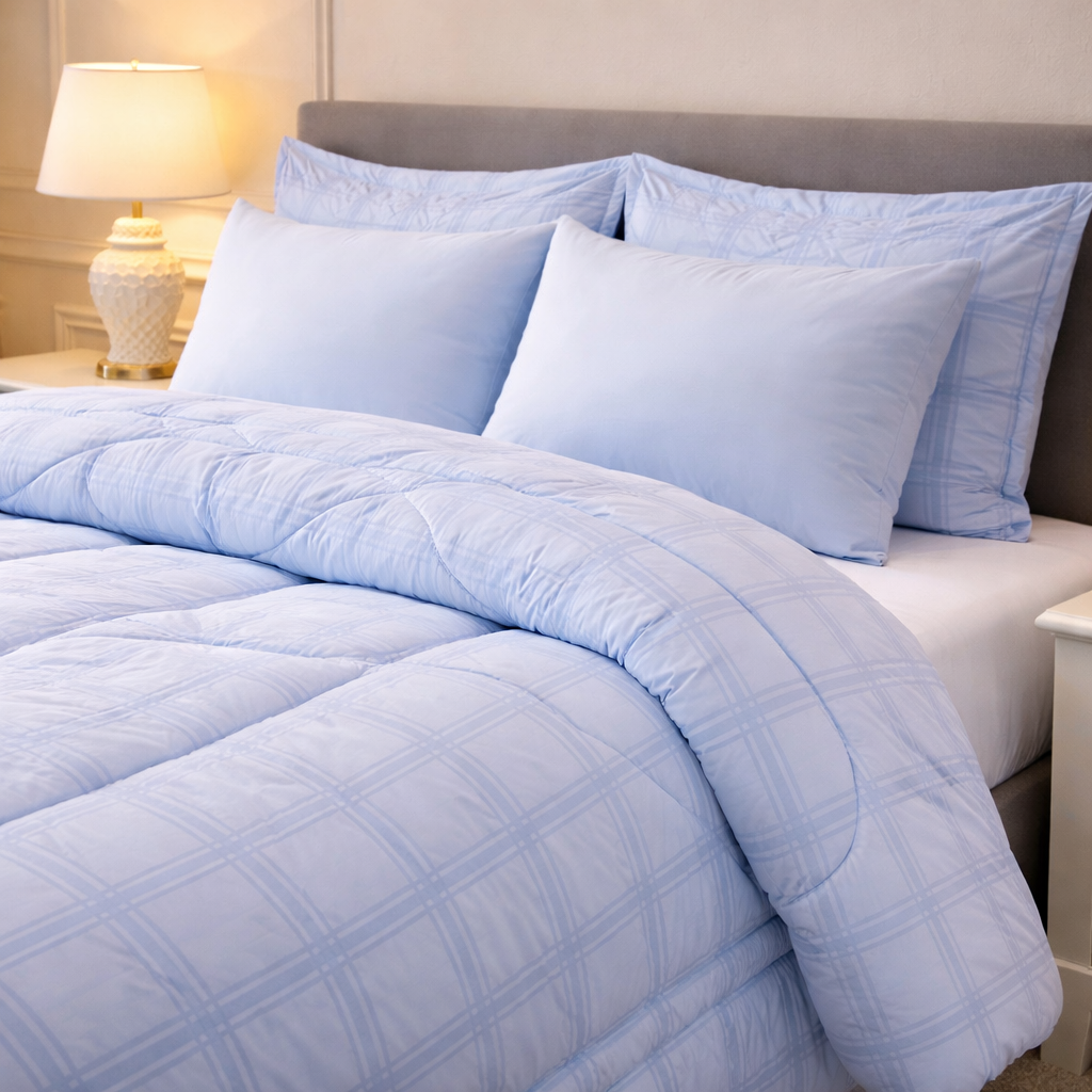 Comforter 6-Pcs Bloom Haven Set Poly Bag - Sky Blue Colour