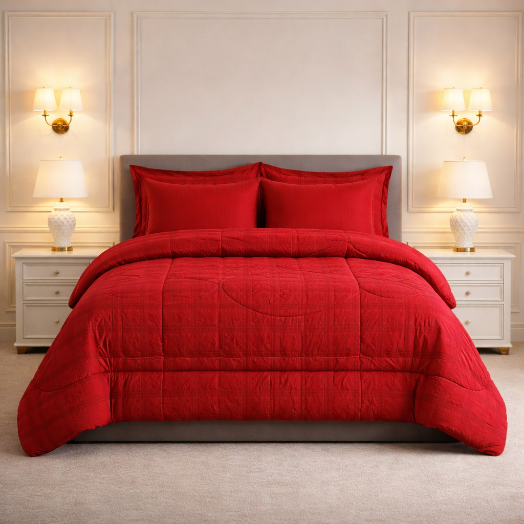 Comforter 6-Pcs Bloom Haven Set Poly Bag - Red Colour