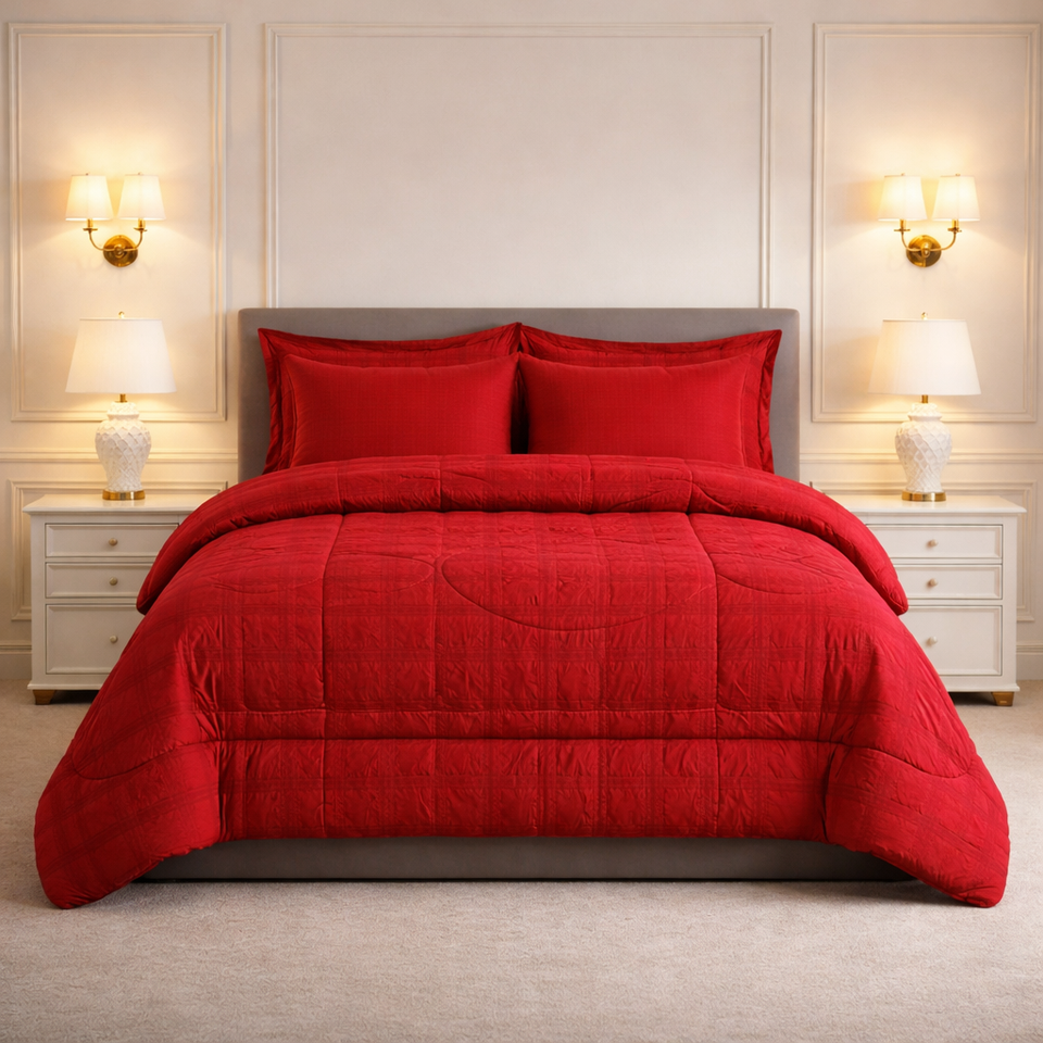 Comforter 6-Pcs Bloom Haven Set Poly Bag - Red Colour