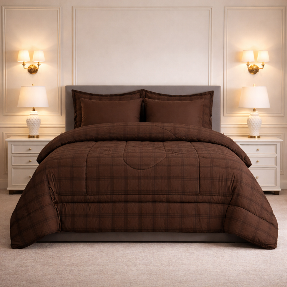 Comforter 6-Pcs Bloom Haven Set Poly Bag - Brown Colour